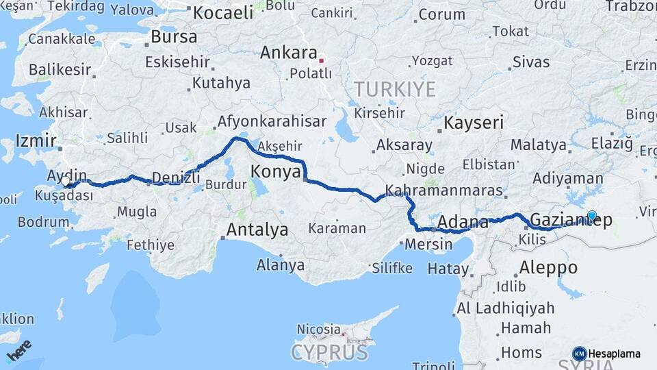 Şanlıurfa Kuşadası Aydın Arası Kaç Km - Yol Haritası