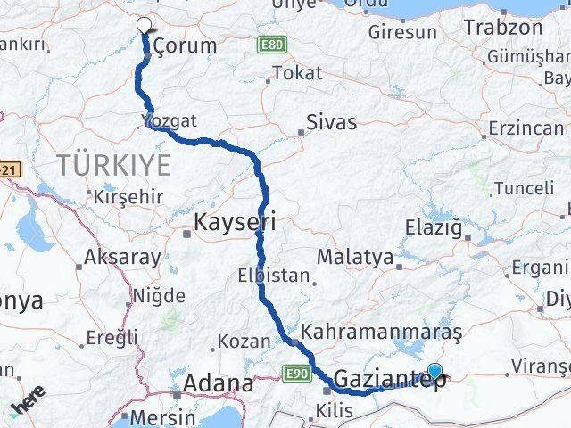 Şanlıurfa Laçin Çorum Arası Kaç Km - Yol Haritası