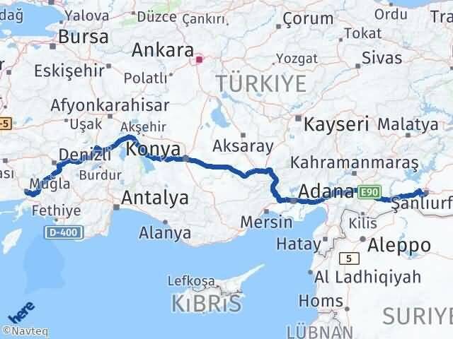 Şanlıurfa Menteşe Muğla Arası Kaç Km - Yol Haritası