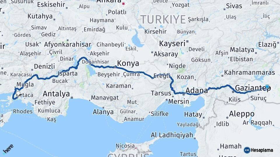 Şanlıurfa Muğla Arası Kaç Km - Yol Haritası
