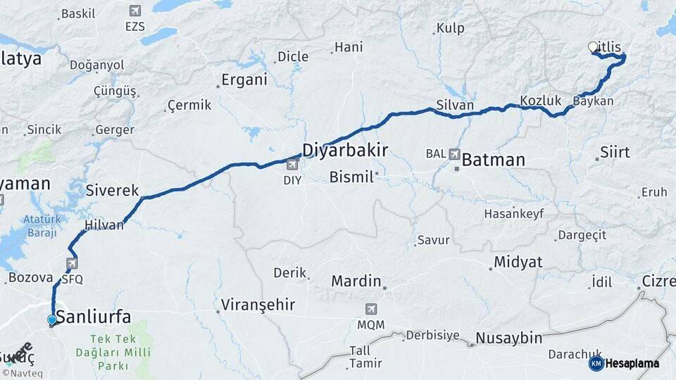 Şanlıurfa Mutki Bitlis Arası Kaç Km - Yol Haritası