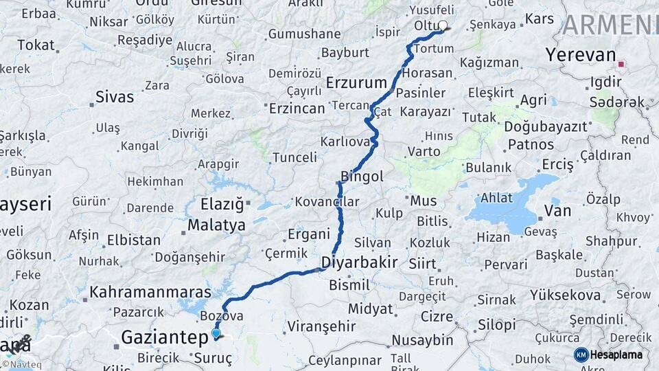 Şanlıurfa Oltu Erzurum Arası Kaç Km - Yol Haritası