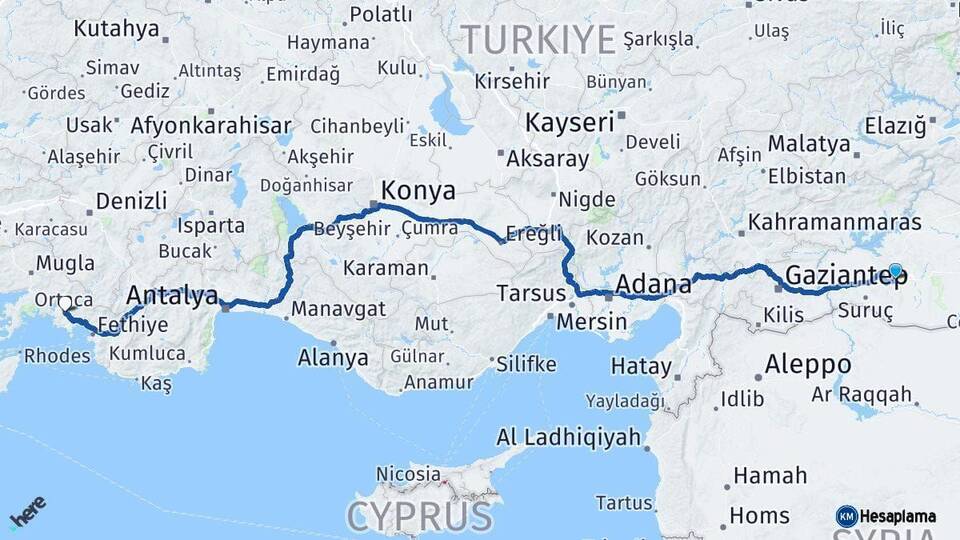 Şanlıurfa Ortaca Muğla Arası Kaç Km - Yol Haritası
