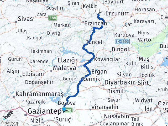 Şanlıurfa Otlukbeli Erzincan Arası Kaç Km - Yol Haritası