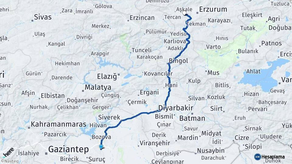 Şanlıurfa Palandöken Erzurum Arası Kaç Km - Yol Haritası