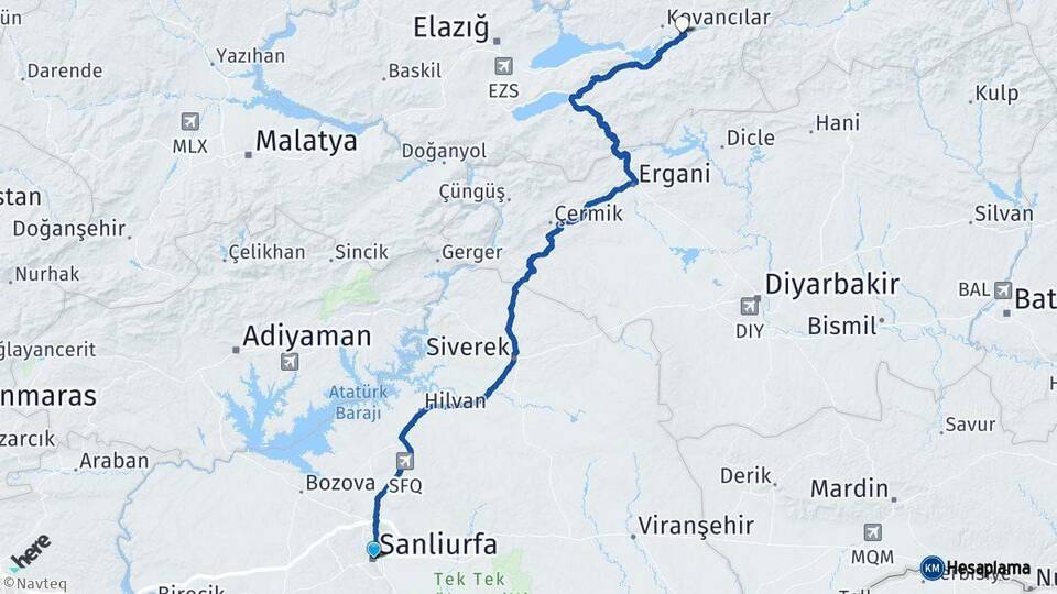 Şanlıurfa Palu Elazığ Arası Kaç Km - Yol Haritası