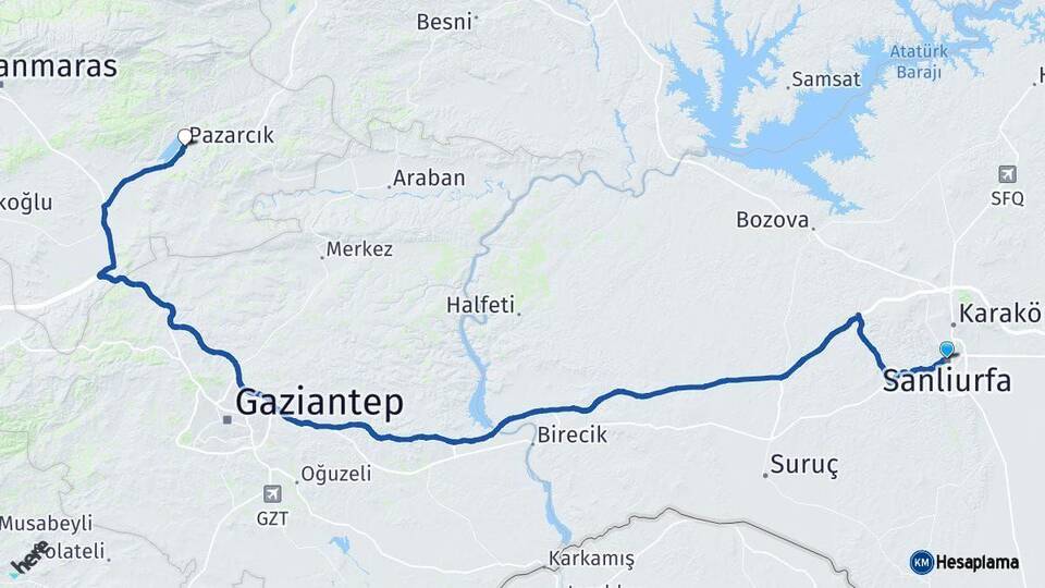 Şanlıurfa Pazarcık Kahramanmaraş Arası Kaç Km - Yol Haritası