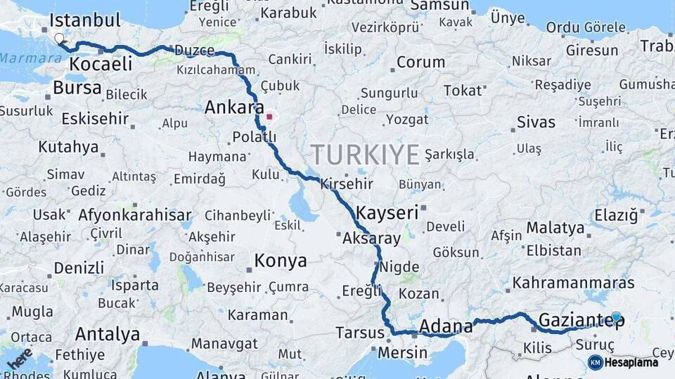 Şanlıurfa Pendik İstanbul Arası Kaç Km - Yol Haritası