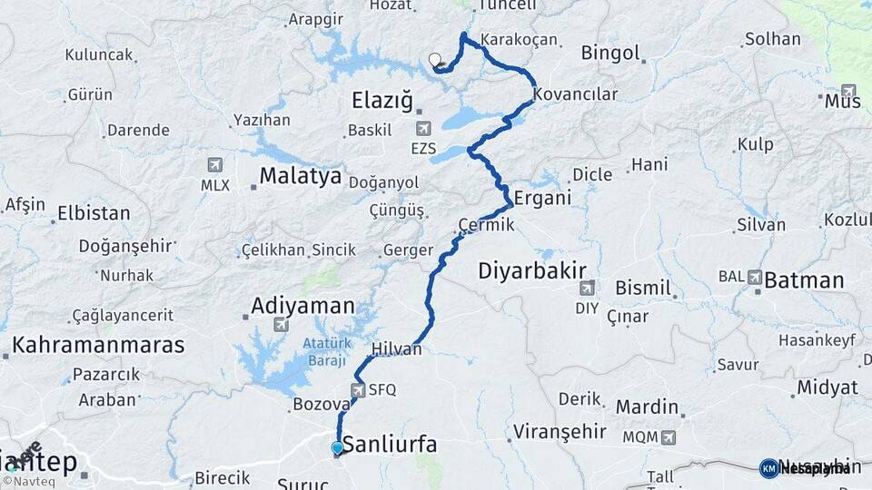 Şanlıurfa Pertek Tunceli Arası Kaç Km - Yol Haritası