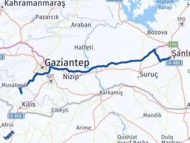 Şanlıurfa Polateli Kilis Arası Kaç Km - Yol Haritası