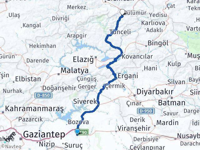Şanlıurfa Pülümür Tunceli Arası Kaç Km - Yol Haritası