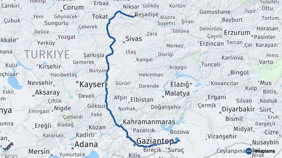 Şanlıurfa Reşadiye Tokat Arası Kaç Km - Yol Haritası