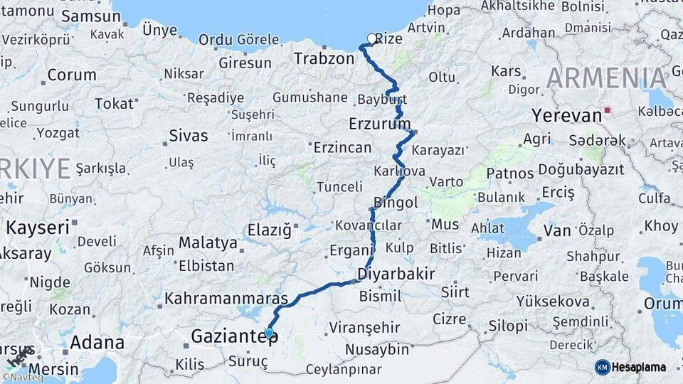 Şanlıurfa Rize Arası Kaç Km - Yol Haritası
