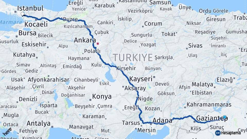 Şanlıurfa Sabiha Gökçen Havalimanı Arası Kaç Km - Yol Haritası