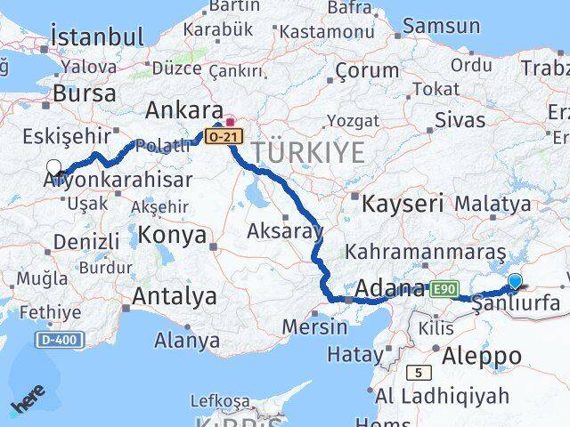 Şanlıurfa Şaphane Kütahya Arası Kaç Km - Yol Haritası