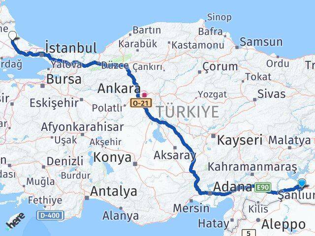 Şanlıurfa Saray Tekirdağ Arası Kaç Km - Yol Haritası