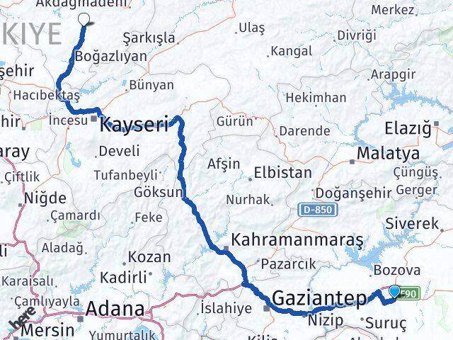 Şanlıurfa Sarıkaya Yozgat Arası Kaç Km - Yol Haritası