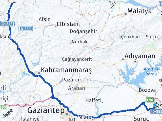 Şanlıurfa Sarız Kayseri Arası Kaç Km - Yol Haritası