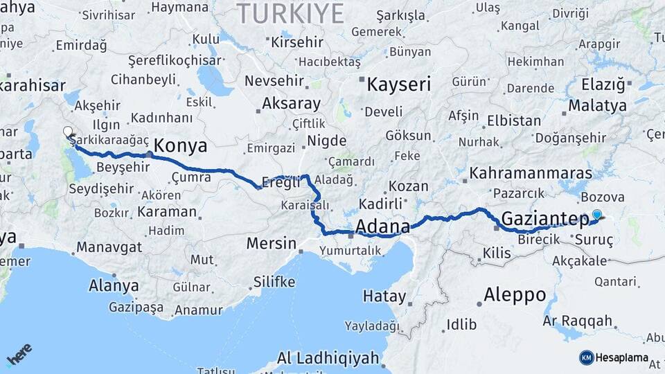 Şanlıurfa Şarkikaraağaç Isparta Arası Kaç Km - Yol Haritası