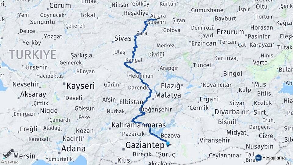 Şanlıurfa Şebinkarahisar Giresun Arası Kaç Km - Yol Haritası