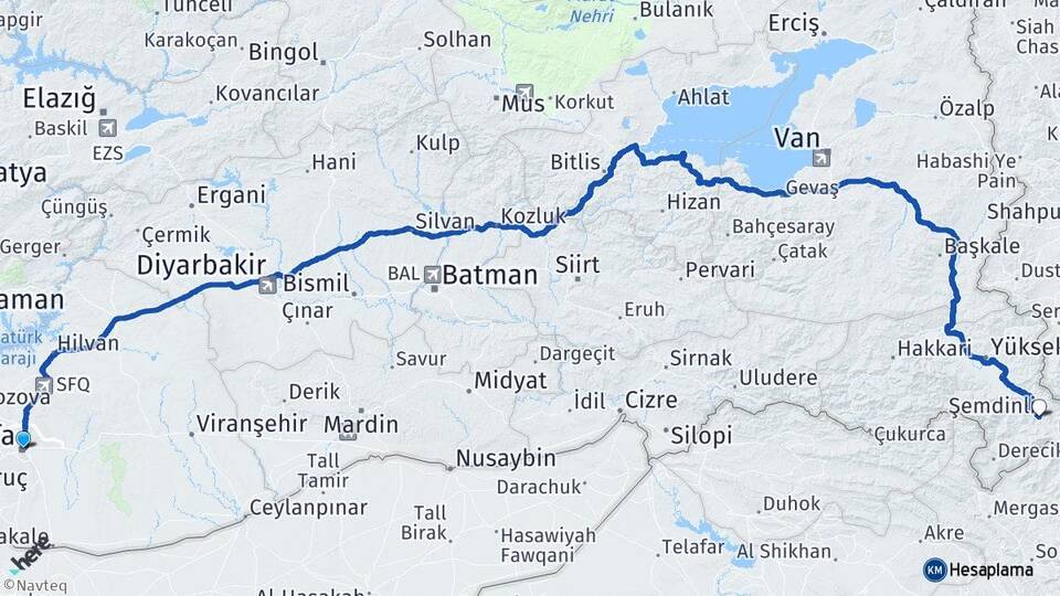 Şanlıurfa Şemdinli Hakkari Arası Kaç Km - Yol Haritası