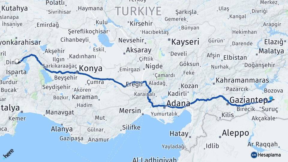 Şanlıurfa Senirkent Isparta Arası Kaç Km - Yol Haritası