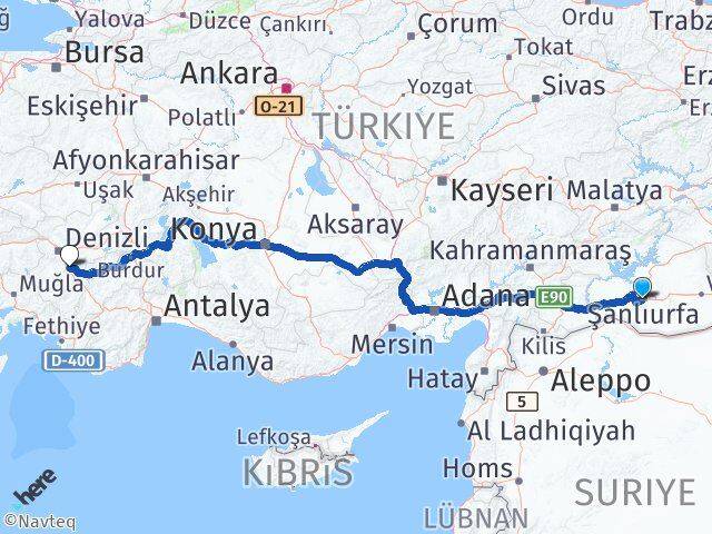 Şanlıurfa Serinhisar Denizli Arası Kaç Km - Yol Haritası