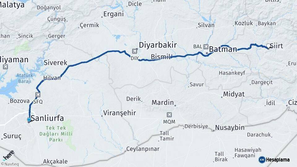 Şanlıurfa Siirt Arası Kaç Km - Yol Haritası
