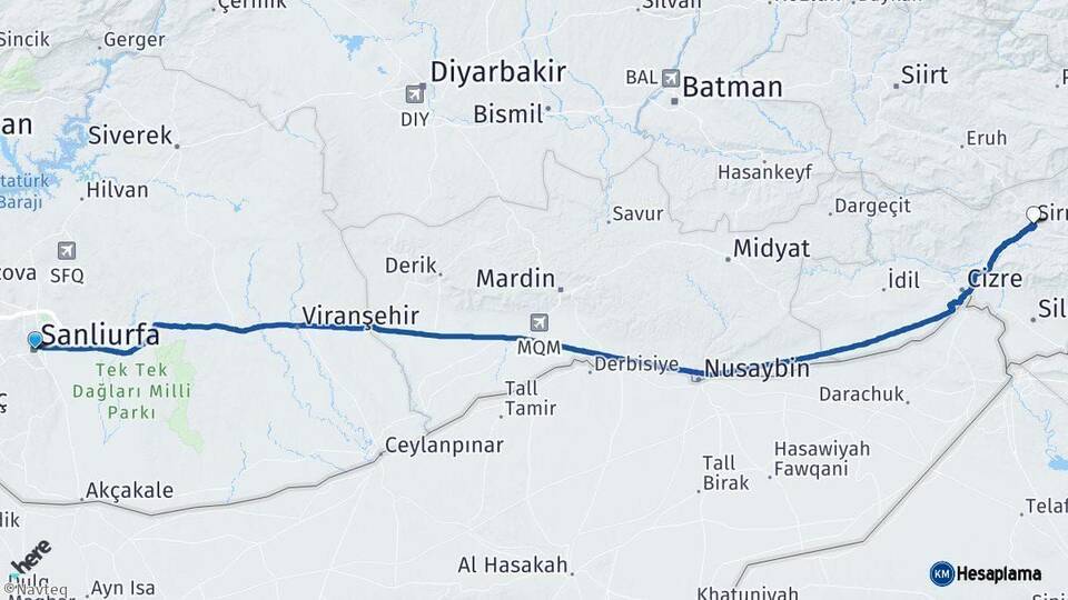 Şanlıurfa Şırnak Arası Kaç Km - Yol Haritası