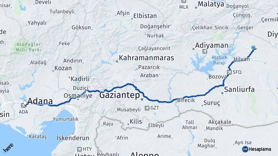 Şanlıurfa Siverek Adana Arası Kaç Km - Yol Haritası