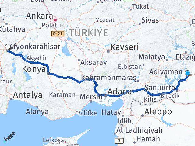 Şanlıurfa Siverek Afyonkarahisar Arası Kaç Km - Yol Haritası