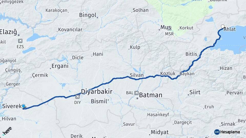Şanlıurfa Siverek Ahlat Bitlis Arası Kaç Km - Yol Haritası