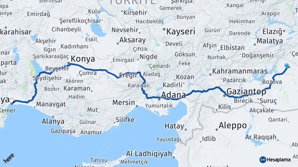 Şanlıurfa Siverek Antalya Arası Kaç Km - Yol Haritası