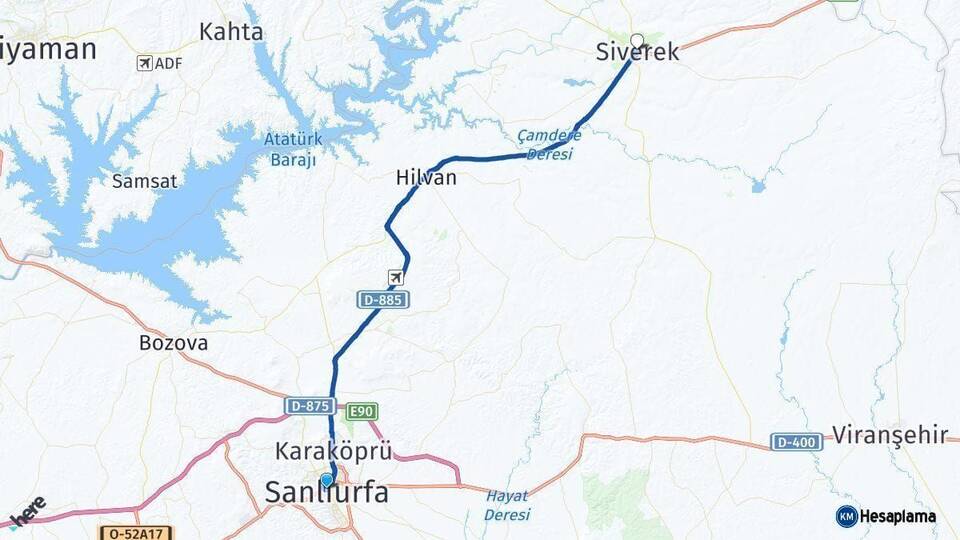 Şanlıurfa Siverek Arası Kaç Km - Yol Haritası