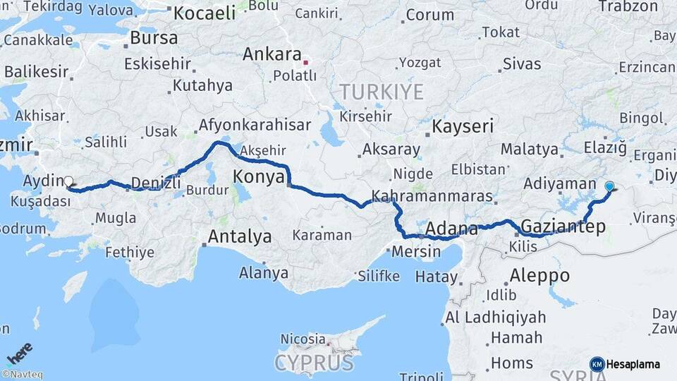 Şanlıurfa Siverek Aydın Arası Kaç Km - Yol Haritası