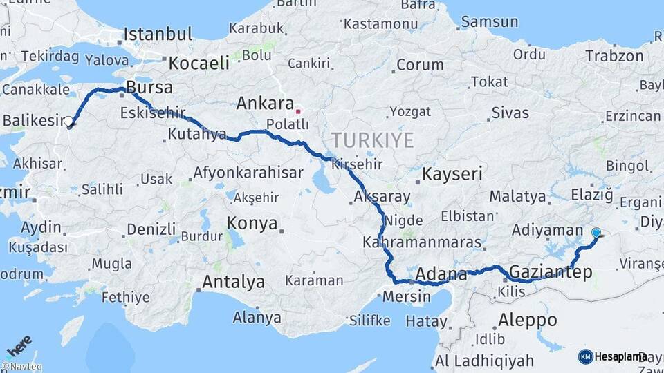 Şanlıurfa Siverek Balıkesir Arası Kaç Km - Yol Haritası