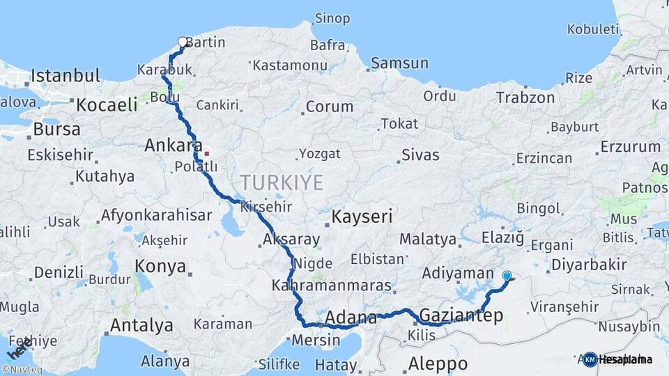 Şanlıurfa Siverek Bartın Arası Kaç Km - Yol Haritası