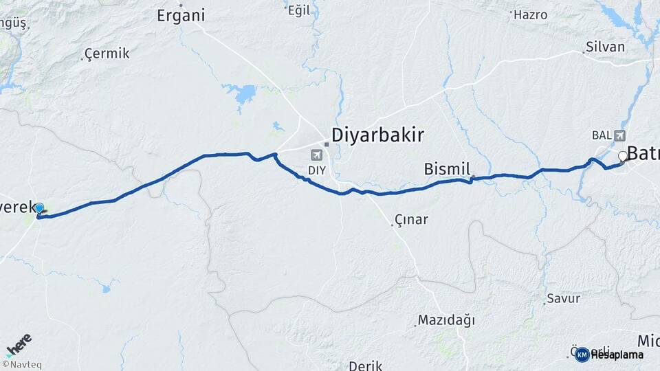 Şanlıurfa Siverek Batman Arası Kaç Km - Yol Haritası