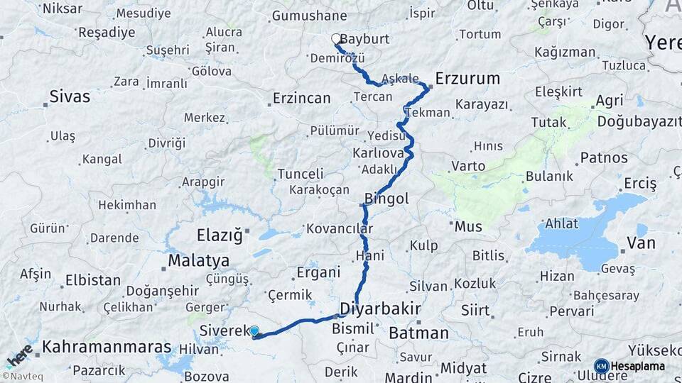 Şanlıurfa Siverek Bayburt Arası Kaç Km - Yol Haritası