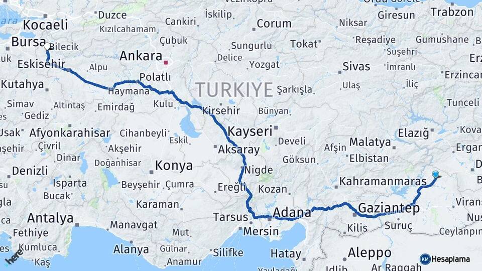 Şanlıurfa Siverek Bilecik Arası Kaç Km - Yol Haritası