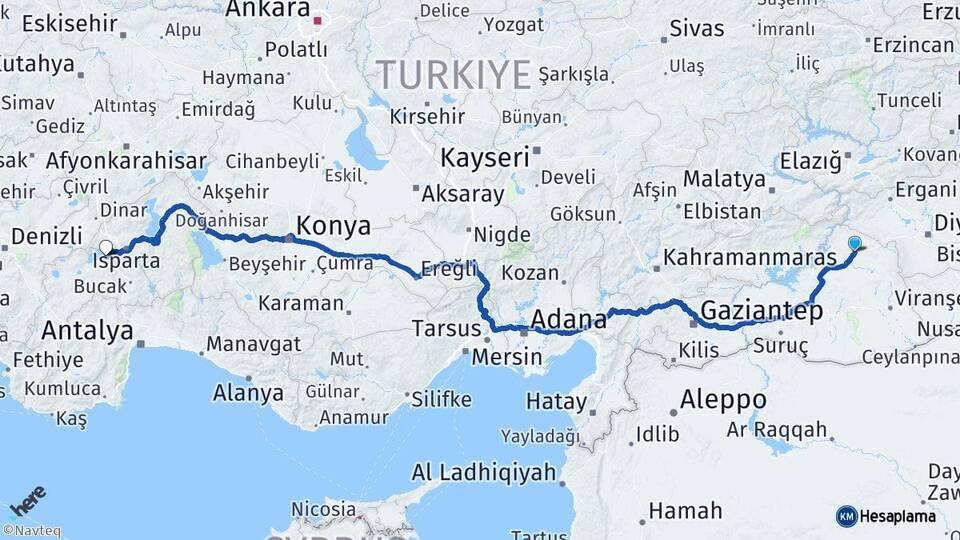 Şanlıurfa Siverek Burdur Arası Kaç Km - Yol Haritası