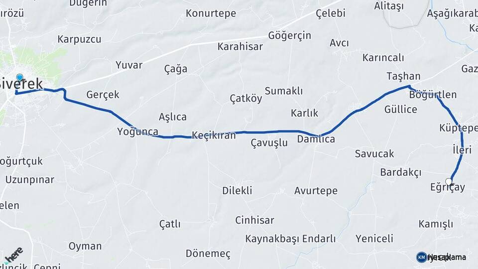 Şanlıurfa Siverek Eğriçay Siverek Arası Kaç Km - Yol Haritası