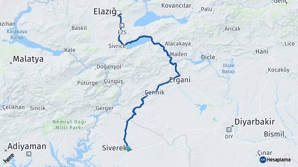 Şanlıurfa Siverek Elazığ Arası Kaç Km - Yol Haritası