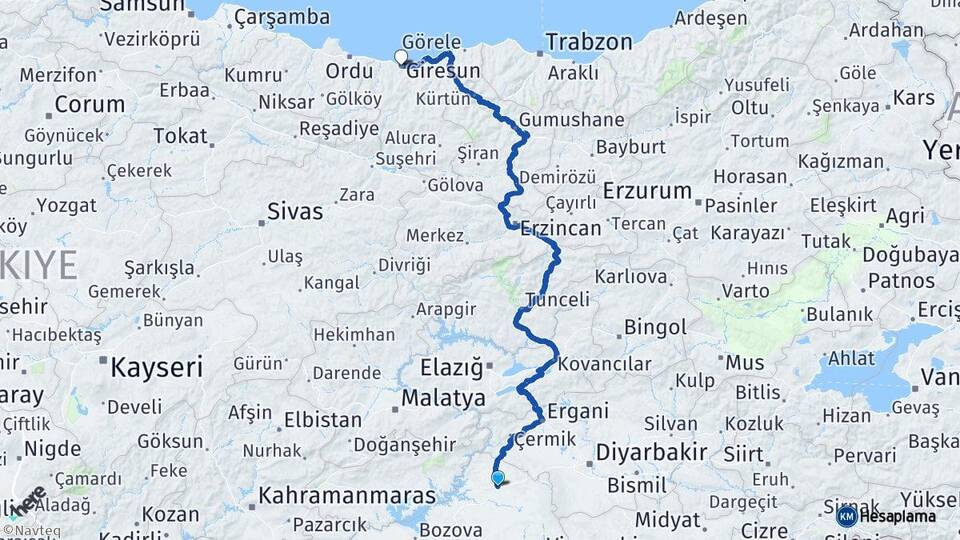 Şanlıurfa Siverek Giresun Arası Kaç Km - Yol Haritası