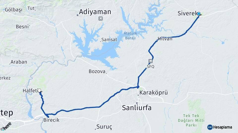Şanlıurfa Siverek Halfeti Arası Kaç Km - Yol Haritası