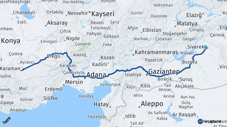 Şanlıurfa Siverek Karaman Arası Kaç Km - Yol Haritası