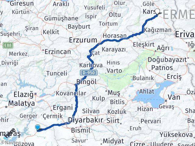 Şanlıurfa Siverek Kars Arası Kaç Km - Yol Haritası
