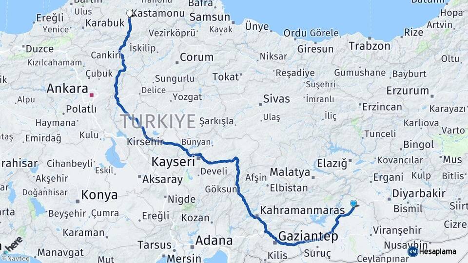 Şanlıurfa Siverek Kastamonu Arası Kaç Km - Yol Haritası