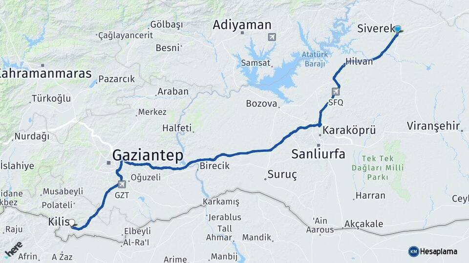 Şanlıurfa Siverek Kilis Arası Kaç Km - Yol Haritası