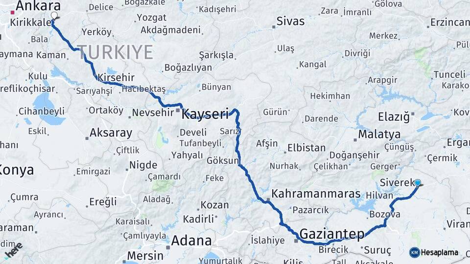 Şanlıurfa Siverek Kırıkkale Arası Kaç Km - Yol Haritası